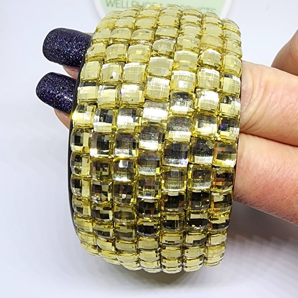 Stunning Glitz and Glam YELLOW GOLD Color Pave' Rhinestone Cuff Bangle Bracelet
